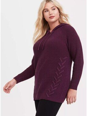 Torrid Womens Plus Size Pullover Hooded Knit Sweater With Braided Detail Size 3X